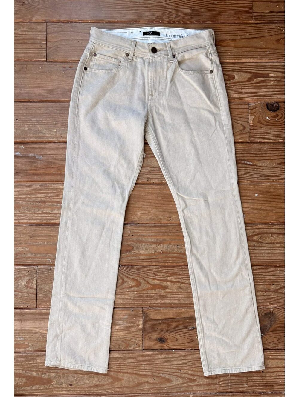 7 For All Mankind The Straight Men's Ivory Jeans Size 29 100% Cotton